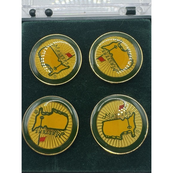Masters Other - Masters Golf Tournament Shirt Stud Set Enamel Logo Gold Tone Button Studs Case